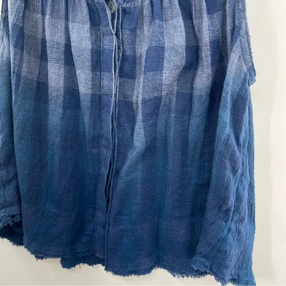 Free People Hey There Sunrise Button Down Gingham Sleeveless Shirt Blue M - Picture 8 of 15